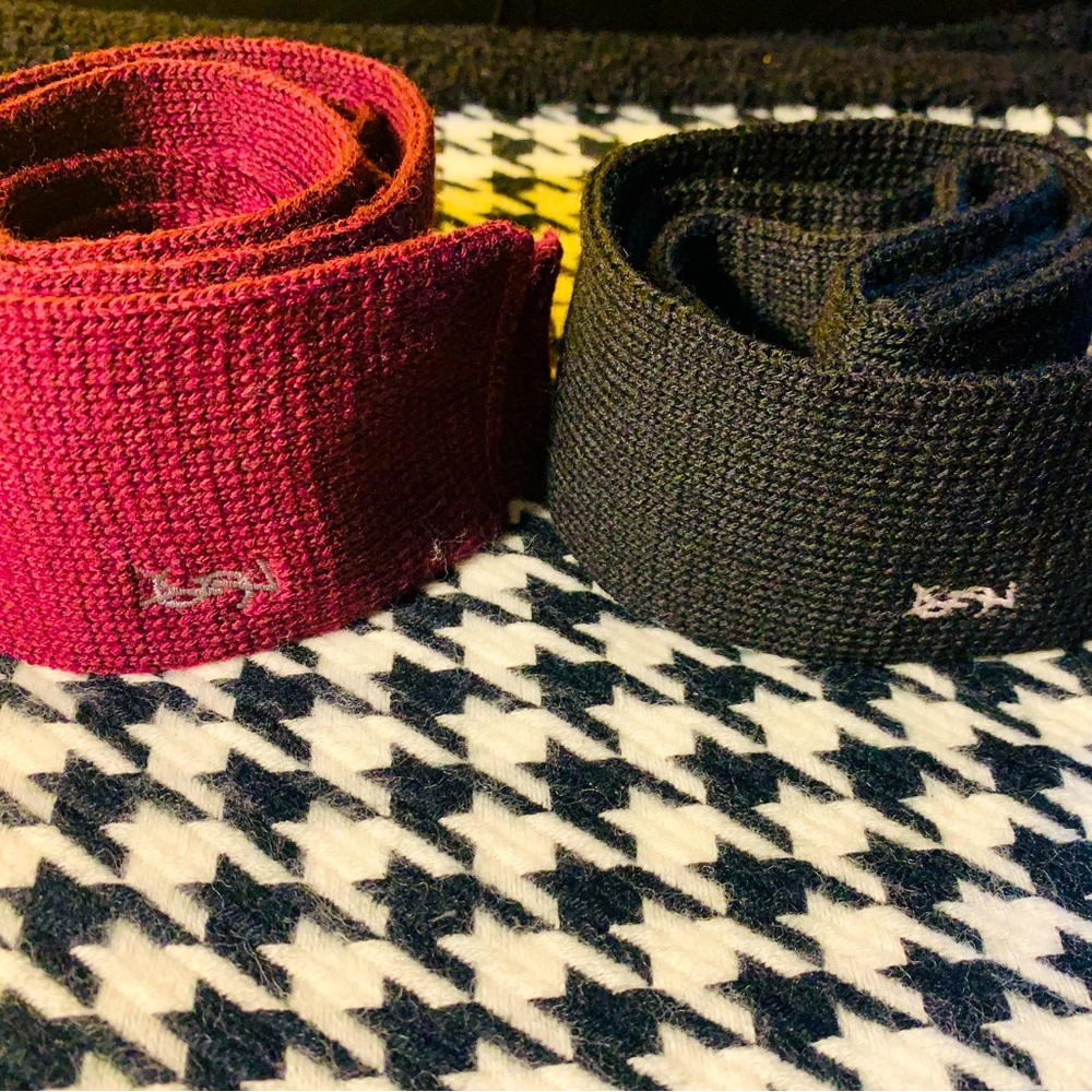 EC LN Vintage Knitted unisex Ties by YSL, Set of 2.  Wine and Black